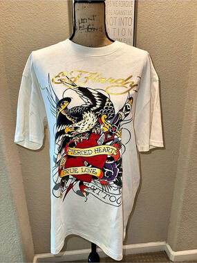 Ed Hardy Graphic Eagle Tee White & Black Medium Like New